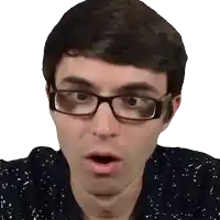 a man wearing glasses is making a surprised face with his mouth open