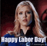a woman in a fantastic four costume says happy labor day meme-gen.ai