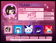 a screenshot of a game that says team crystals on the top