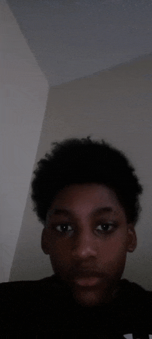 a young boy with curly hair is looking at the camera .