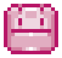 a pixel art illustration of a pink backpack with a smiley face