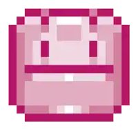 a pixel art illustration of a pink backpack with a smiley face