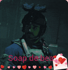 a man with a beard is holding a rubber duck and the words soap de bea are visible