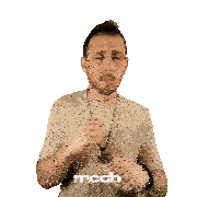a man with a tattoo on his arm is coughing in front of a white background that says mcdh
