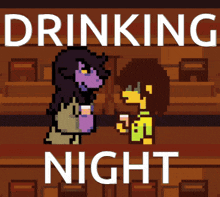 a pixel art poster for drinking night with a cartoon character