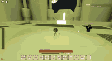 a screenshot of a video game shows a character with a sword in a room