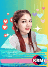 a picture of a woman with hearts and the word krms on the bottom
