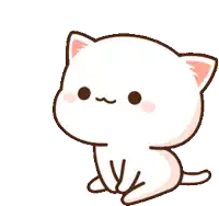 a cartoon of a white cat with a pink ear
