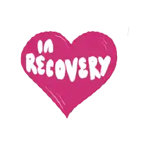 a pink heart with the words " in recovery " written on it