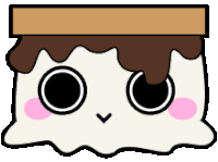 a cartoon drawing of a s'mores sandwich with chocolate icing and a face .