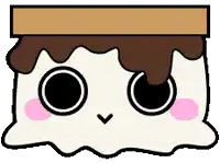 a cartoon drawing of a s'mores sandwich with chocolate icing and a face .
