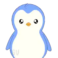 a cartoon penguin with the word gu on the back