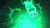 a cartoon character is surrounded by green glowing lights