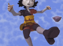 a cartoon character is flying through the air with a pink light coming out of his hand .