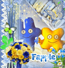 a picture of two stuffed animals with the name fapple written on it
