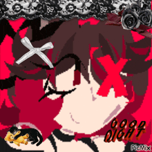 a picture of a girl with a bow on her head and the words good night