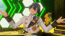 a video game character named crazy-b is dancing in front of a green background