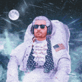 a man in a space suit is wearing a wig and sunglasses