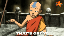 a cartoon character says that 's great while holding a rock