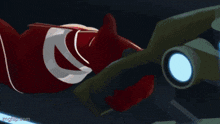 a red and silver car is going down a hill