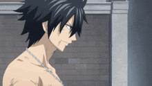 a drawing of a shirtless anime character with a chain around his neck