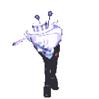 a pixel art of a robot in a tuxedo holding a cane