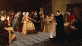 a painting of a man standing in front of a woman