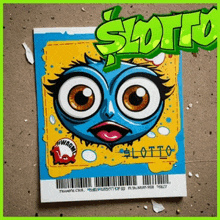 a cartoon drawing of a blue bird with big eyes and the word lotto on it