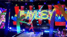 a stage with the word hayley on it