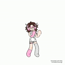 a cartoon of a girl wearing headphones and shorts is standing on a white background .
