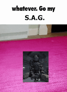 a pink carpet with a picture of a statue and the words whatever go my s.a.g.