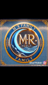 a logo for the mr family is on a blue and gold background