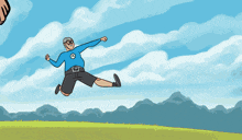 a cartoon of a man jumping in the air
