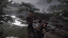 a man in a straw hat is holding a sword in a video game scene