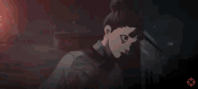 a cartoon character with a bun on her head is looking down