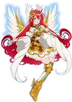 a cartoon character with red hair and wings is wearing a white dress