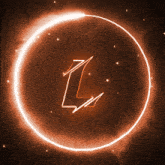 a glowing circle with the letter l in the center
