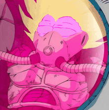 a cartoon drawing of a pink robot with tubes coming out of it