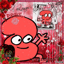 a picture of a cartoon character with the words i love you written on it