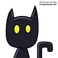 a very very very lucky black cat with yellow eyes and a black tail