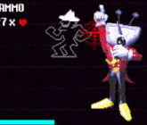 a pixel art of a cartoon character talking to another character