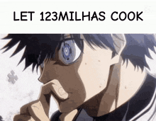 a picture of a man with blue eyes and the words let 123milhas cook below him