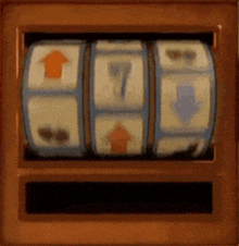 a slot machine with arrows pointing up and down on it