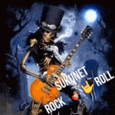 a skeleton is smoking a cigarette while playing a guitar .
