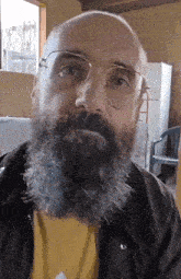 a bald man with a beard wearing glasses