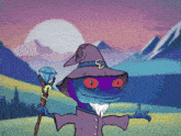 a cartoon frog wearing a wizard hat and holding a wand