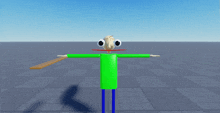 a 3d model of a cartoon character with big eyes and a wooden ruler
