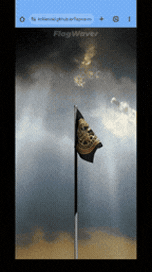 a phone screen shows a flag waving in the wind and says flagwaver at the top