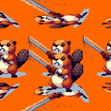 a cartoon of a beaver holding a sword