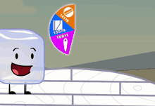 a cartoon drawing of a red diamond blowing a green whistle